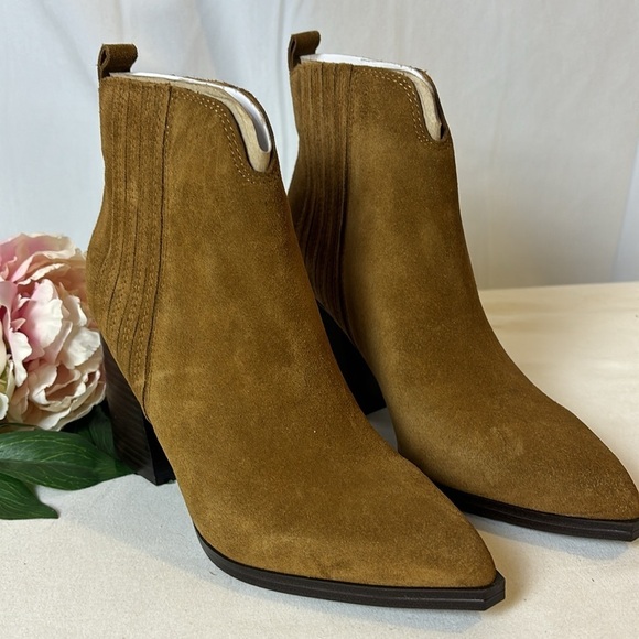 Marc Fisher Maree Brown Suede Leather Block Heel Pointed Toe Bootie Sz 8.5 NEW - Picture 4 of 8